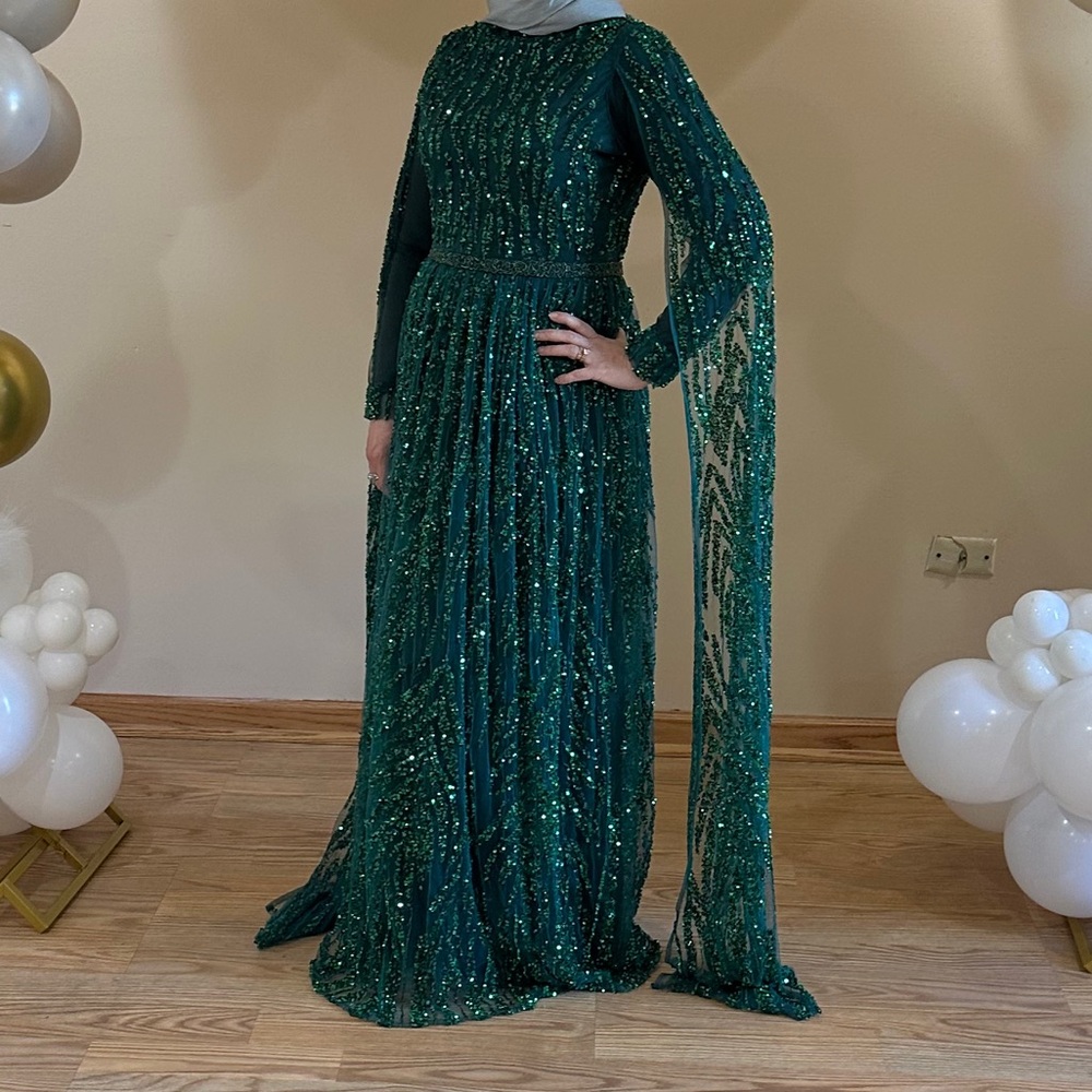 Emerald Long Sleeve Gown with Cape